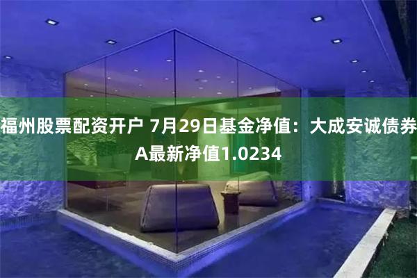 福州股票配资开户 7月29日基金净值：大成安诚债券A最新净值1.0234